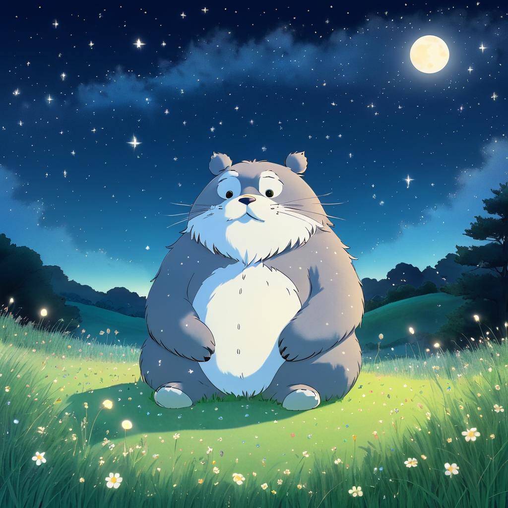 Whimsical Giant in a Starry Meadow