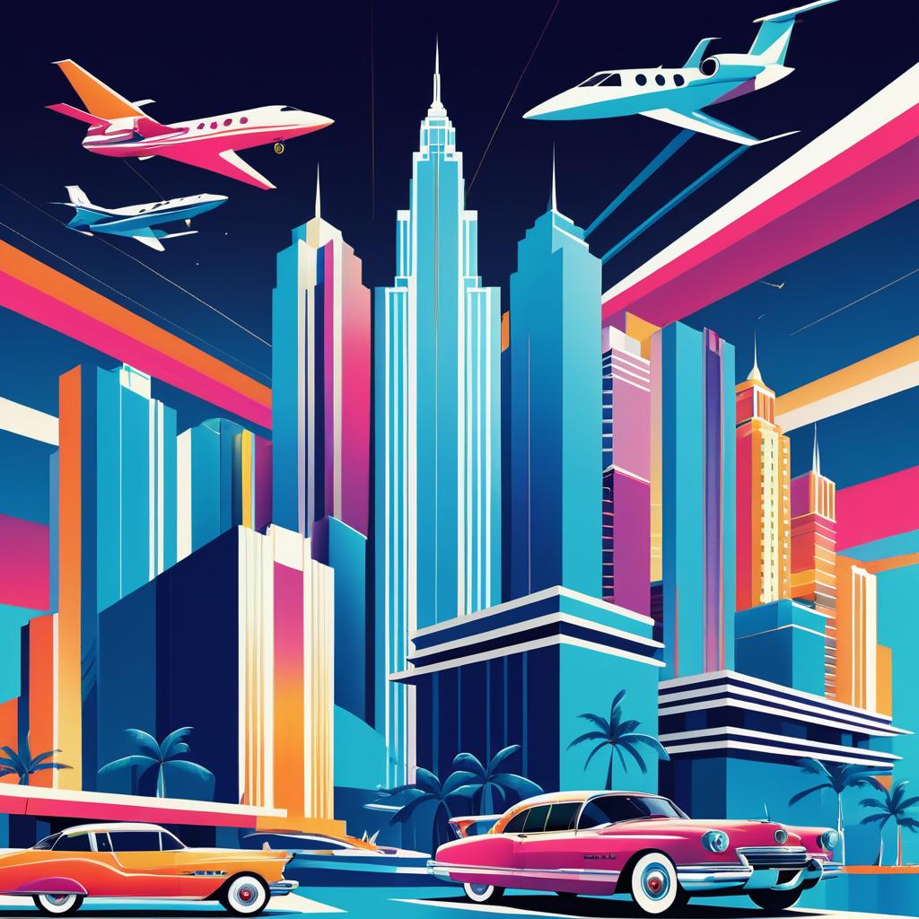 Glamorous Art Deco Miami Skyline Illustration