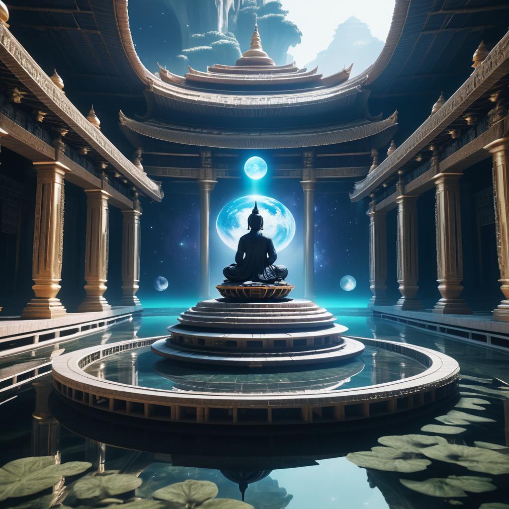 Humanoid Horse Meditating in Space Temple