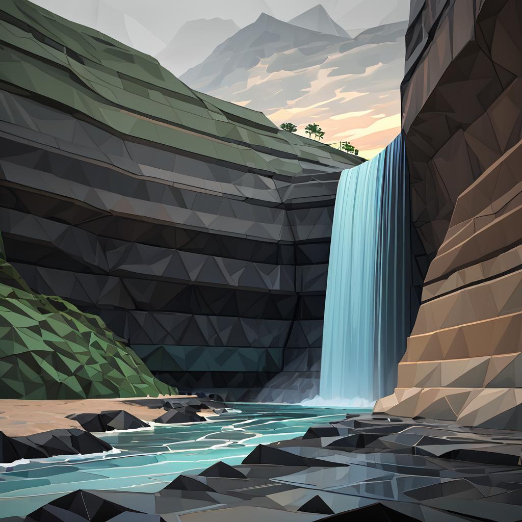 Geometric Waterfall Gorge at Dusk