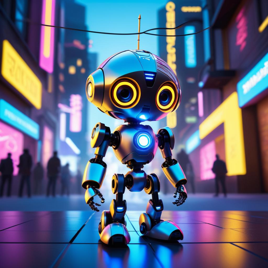 Futuristic Pinocchio Robot in Cybercity