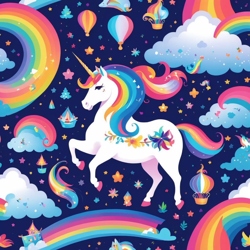 Playful Cartoon Unicorn Adventure Scene