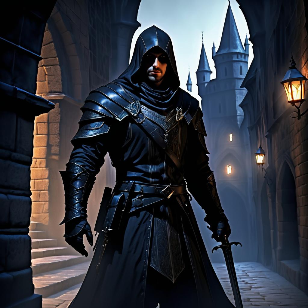 Shadowy Assassin in a Medieval City