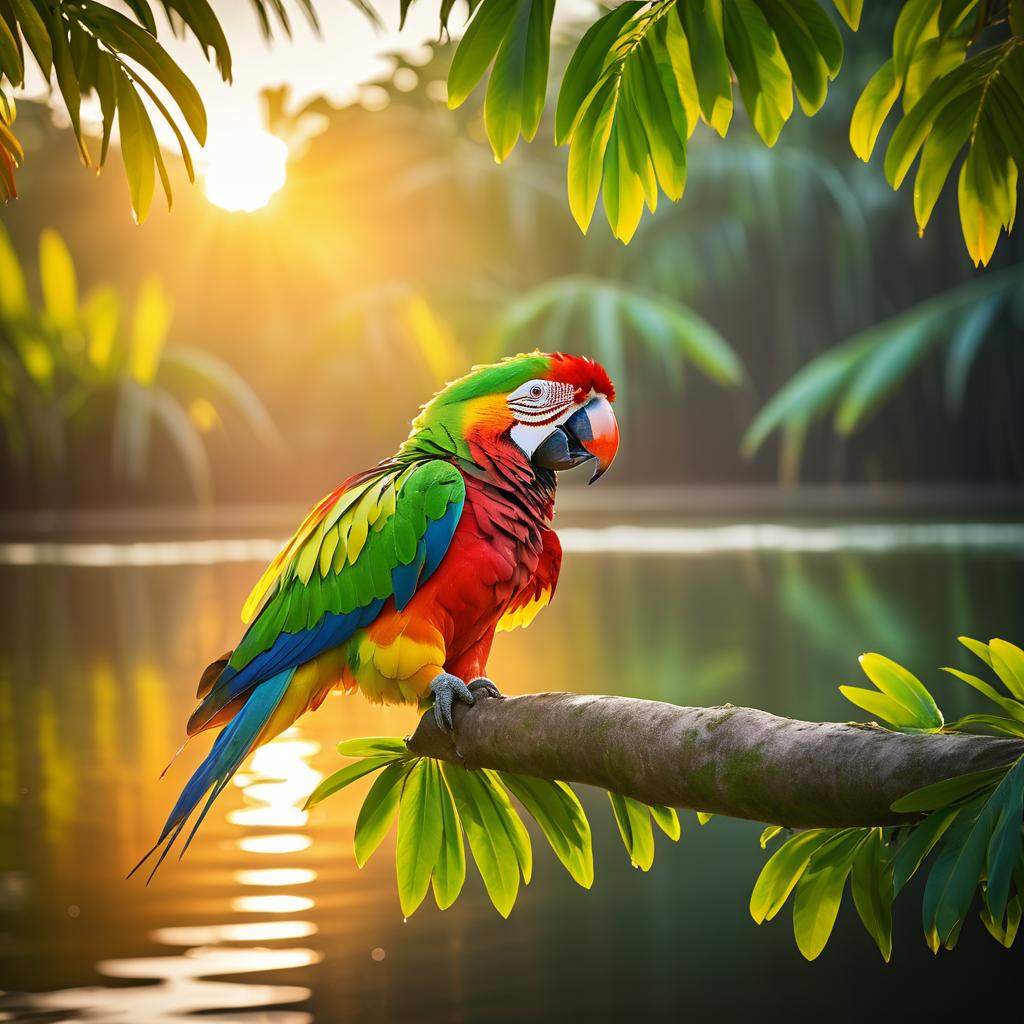 Vibrant Parrot at Golden Hour Photo