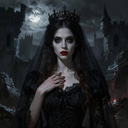 Gothic Woman in Moonlit Ruins