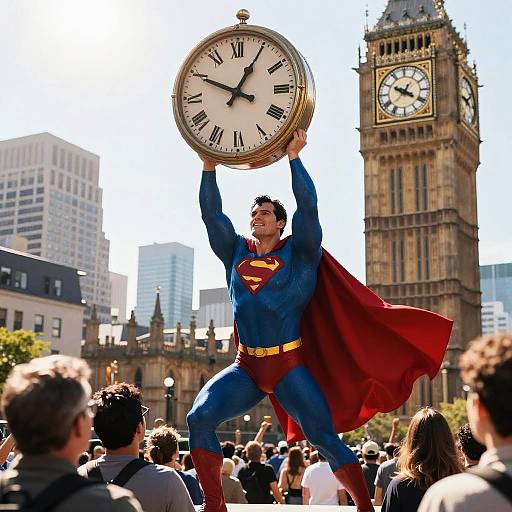 Superman Lifting Clock Tower Heroically