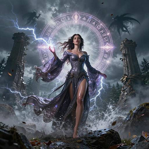 Fantasy Wizardess in Stormy Landscape