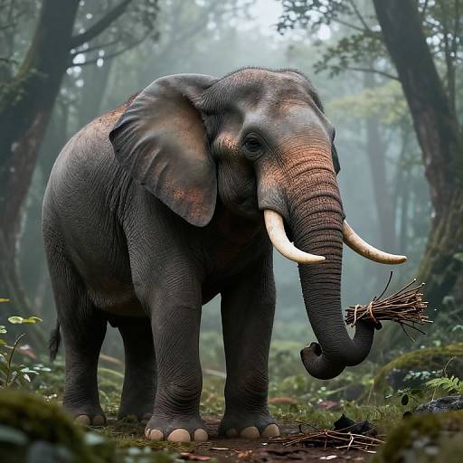 3D Elephant in Misty Forest
