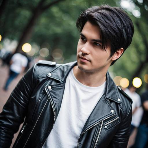 Stylish Young Man in Black Leather Jacket