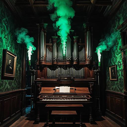 Victorian Pipe Organ with Green Glowing Smoke