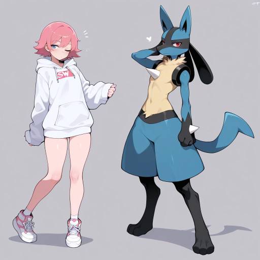Lucario-Inspired Pink-Haired Girl Illustration