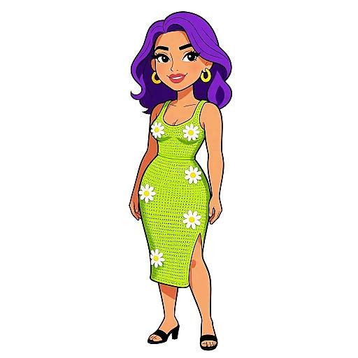 Smiling Woman in Retro Lime Green Dress