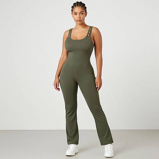 Stylish Woman in Olive Green Jumpsuit