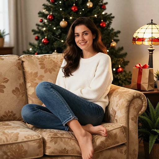 Cozy Holiday Scene with Smiling Woman