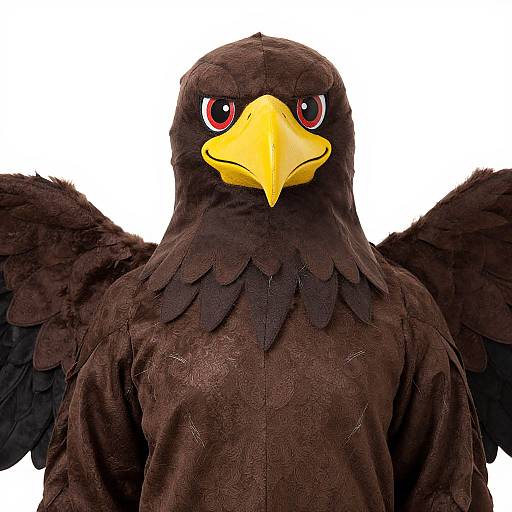 Person in brown eagle costume with yellow beak