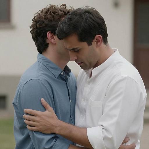 Two Men in Emotional Embrace