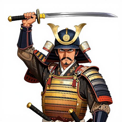 Fierce Samurai in Traditional Armor