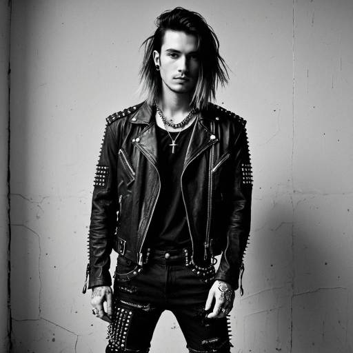 Edgy male musician in studded leather outfit