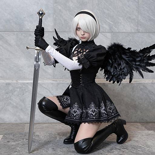 Cosplayer in Gothic Dress with Sword
