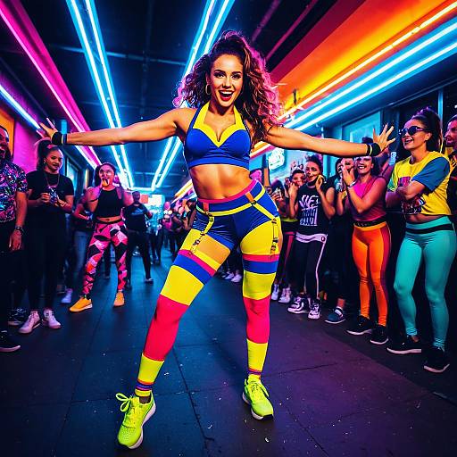 Female Street Dancer in Colorful Spandex Outfit