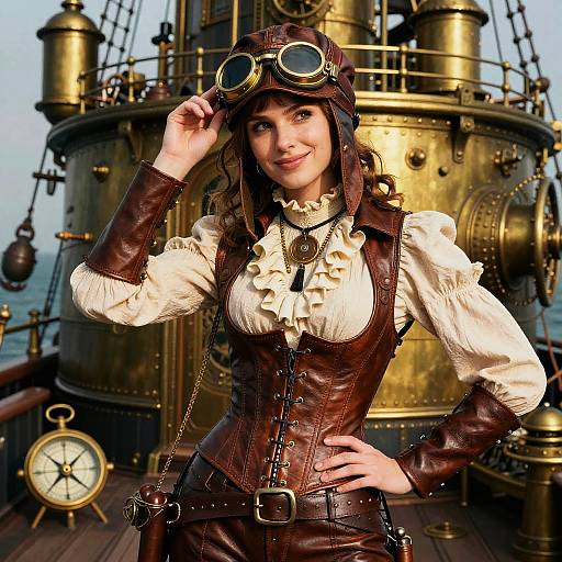 Steampunk Aviator Portrait on Brass Airship