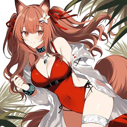 Illustration of Angelina (summer flower) (arknights), arknights in the style of Fujishiro emyu