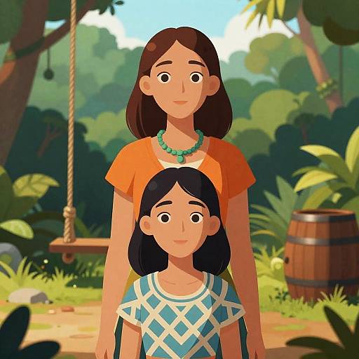 Two Women in a Jungle Oasis Scene