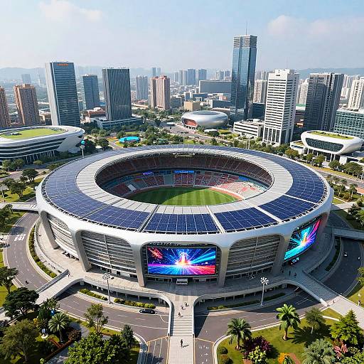Futuristic Eco-Friendly AI Stadium Panorama
