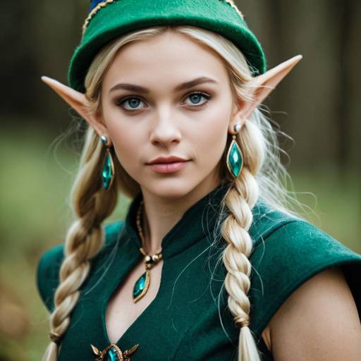 Realistic Female Elf in Green Costume