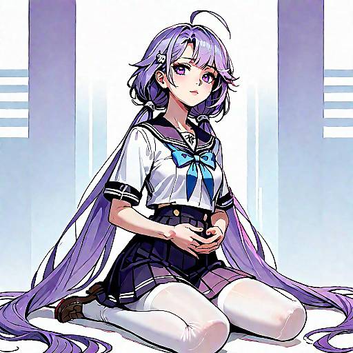 Anime Girl with Purple Hair in School Uniform