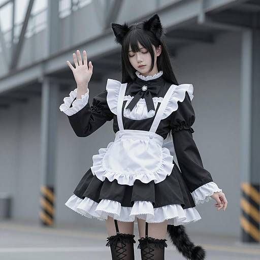 Young Woman in Gothic Lolita Cat Costume