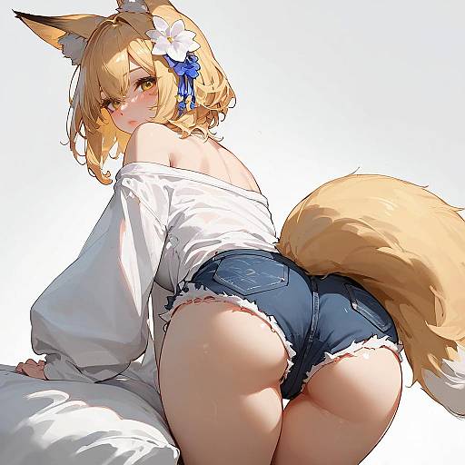 Blonde Foxgirl Looking Back in Denim