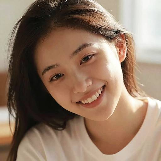 Smiling Young Woman in White T-Shirt