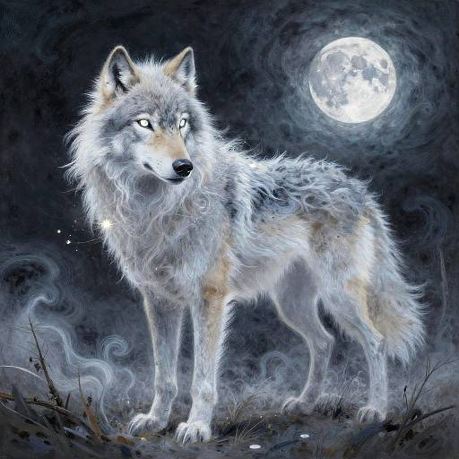 Phantom Wolf Under Full Moon