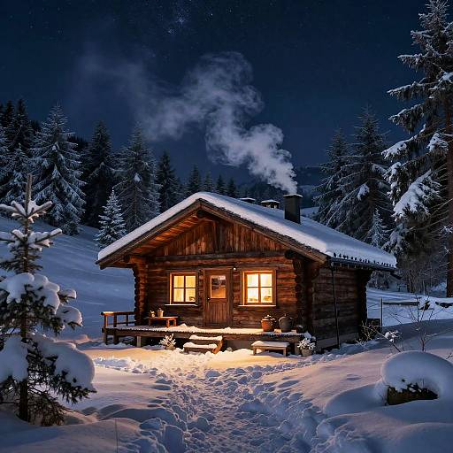 Cozy Winter Cabin in Alpine Night