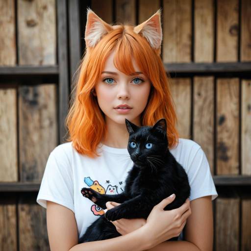 Charming Cat Girl Portrait with Kitten Charming Cat Girl Portrait with Kitten