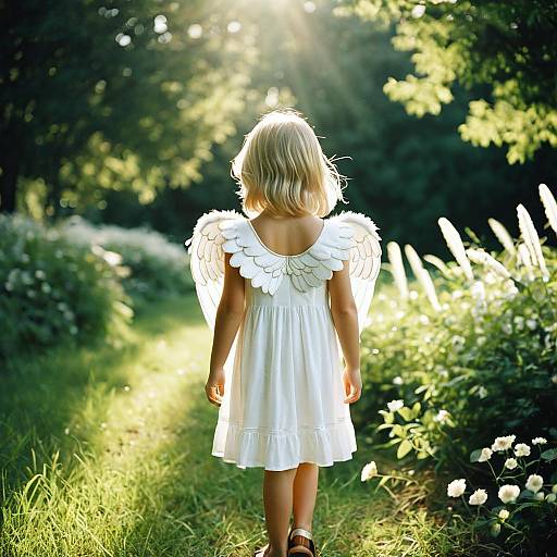 Young Girl in Angel Costume Outdoors