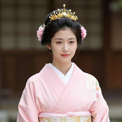 Elegant Woman in Pink Kimono