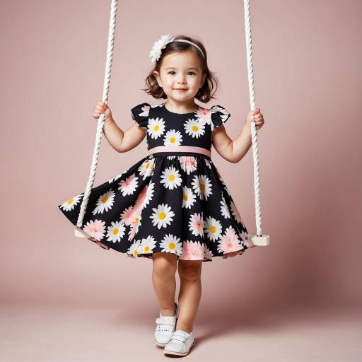 Toddler Girl in Floral Dress on Swing