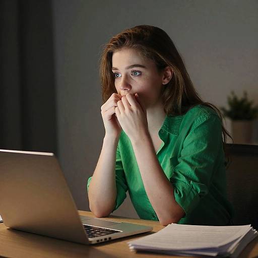Curious Young Woman at Desk