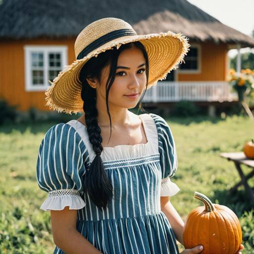 Charming Farm Girl in Sunlit Scenery
