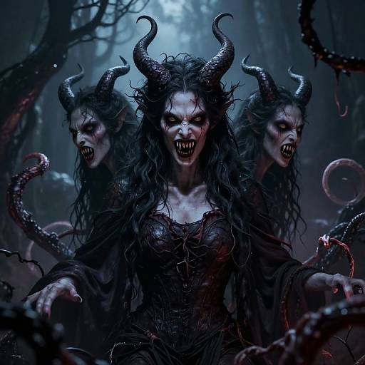 Menacing Three-Headed Glowing Banshee