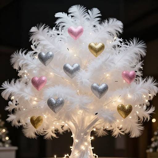 Ethereal White Feather Tree with Hearts