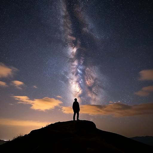 Silhouetted Person Gazing at Milky Way on Hilltop
