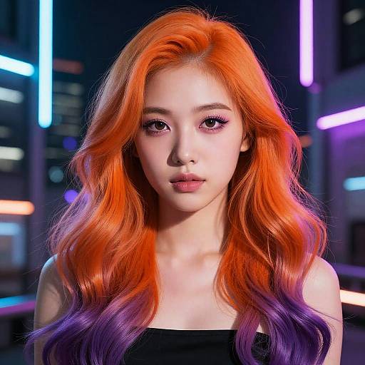Vibrant Dual-Tone Hair Neon Portrait