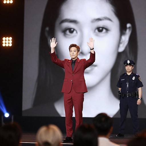 Man in Red Suit on Stage