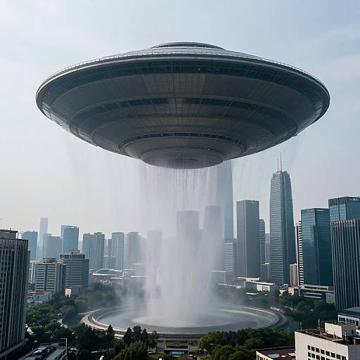 Colossal Hovering Disc Over City