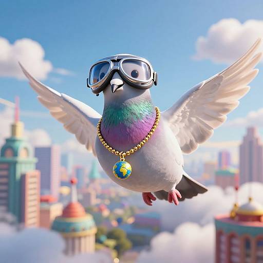 Whimsical 3D Pigeon with Aviator Goggles
