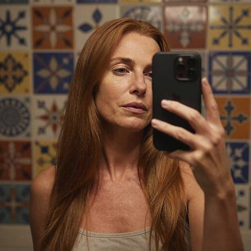 Moody Topless Mirror Selfie in Eclectic Bathroom