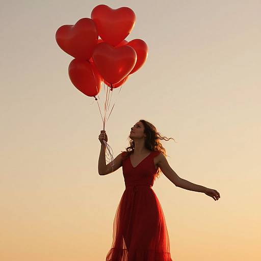 Woman with Heart-Shaped Balloons of Love